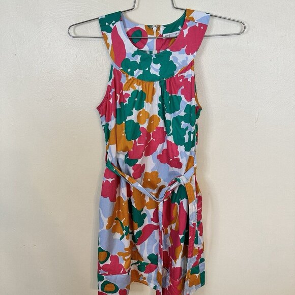 Free Assembly Womens Mini Knee Length Dress Floral Multicolor Cotton Small Belt - Picture 2 of 12